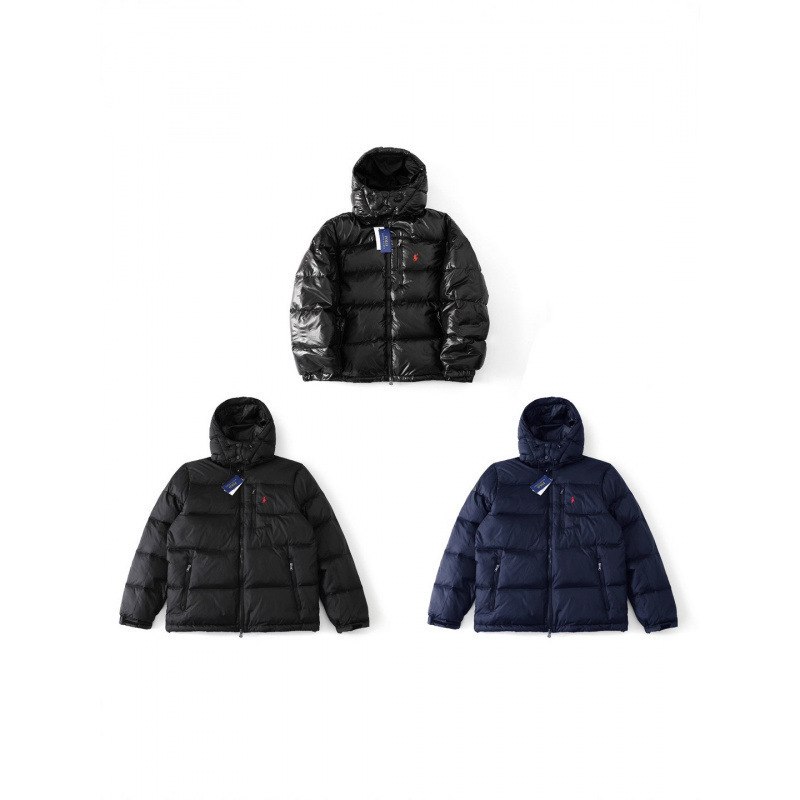 Cross-border RL Little Horse embroidered logo, with a QR code, detachable hood, and thick, warm down jacket for both men and women