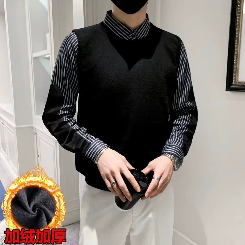 Ленивый ветер поддельные два свитера мужская рубашка воротник осенний и зимний свитер нижний свитер мужской прилив