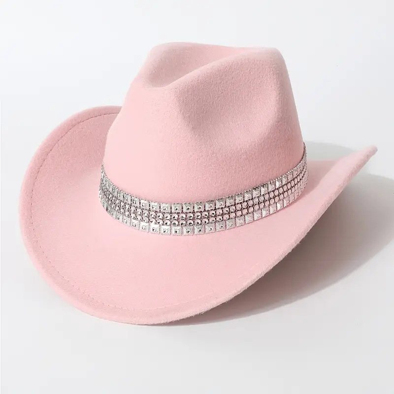 Europa y los Estados Unidos transfronterizos sólido felt sombrero de vaquero occidental hombre cuadrado cadena de diamante decoración sombrero de mujer sombrero de otoño invierno