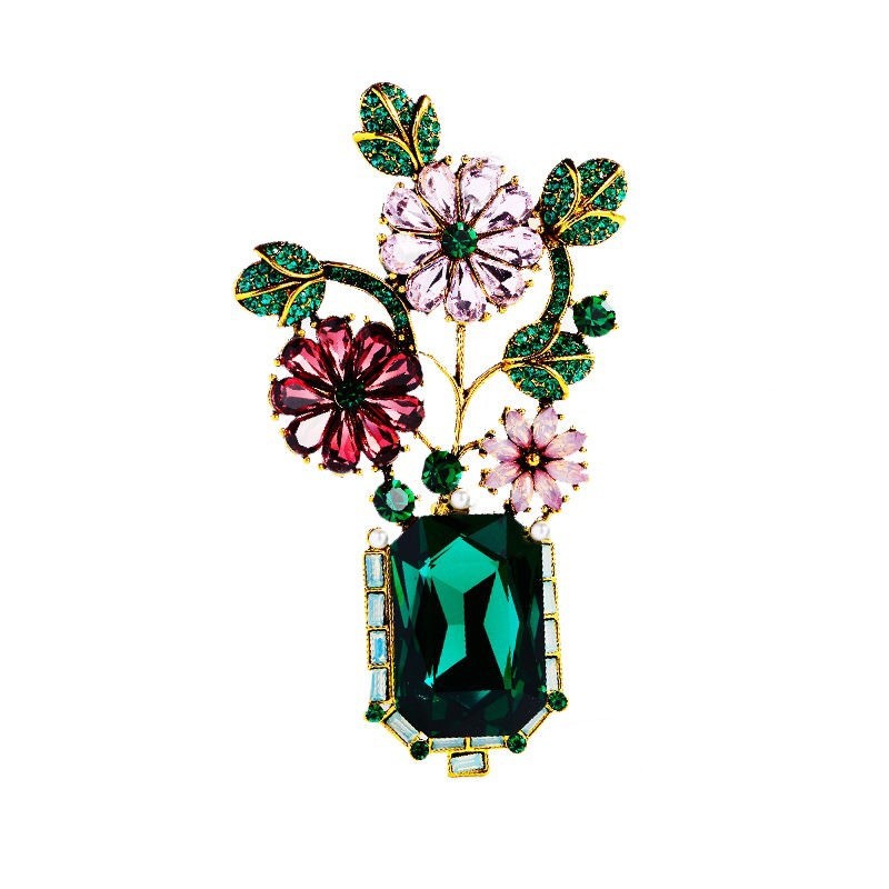 Spilla vintage floreale cristallo verde rame stile corte gioielli_voghion.com