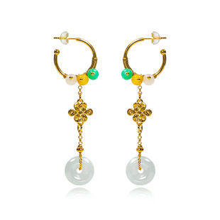 Spot wholesale genuine A natural jadeite earrings female S925 sterling silver safe buckle Guofeng source factory