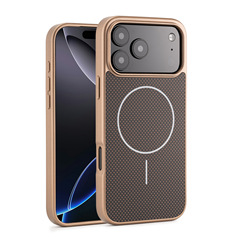 iPhone17air携帯電話ケースに適しています。カーボンファイバーパターンの細い円形磁気吸着式Apple16ProMax落下防止保護ケース。