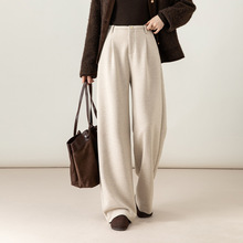 鑫阁宽松毛呢阔腿裤女2025新款秋冬高腰休闲直筒醋酯针织羊毛裤子