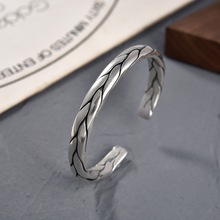 S925银饰手镯8m纯手工编织手环个性男女同款双鞭时尚潮流气质手饰