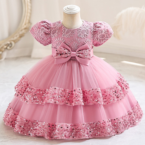 Children's first birthday dress for girls, princess style high-end girl dress, baby wedding dress, ball gown cake skirt, cross-border.