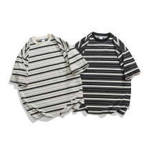 北界男装 美式潮牌2025夏季新款条纹短袖T恤男圆领半袖tee打底衫