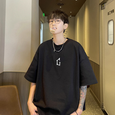 Marca de moda Otoño hombres de manga corta Camiseta de algodón de los hombres cuello redondo más tamaño de grasa suelta de manga corta azul oscuro 5 image 18