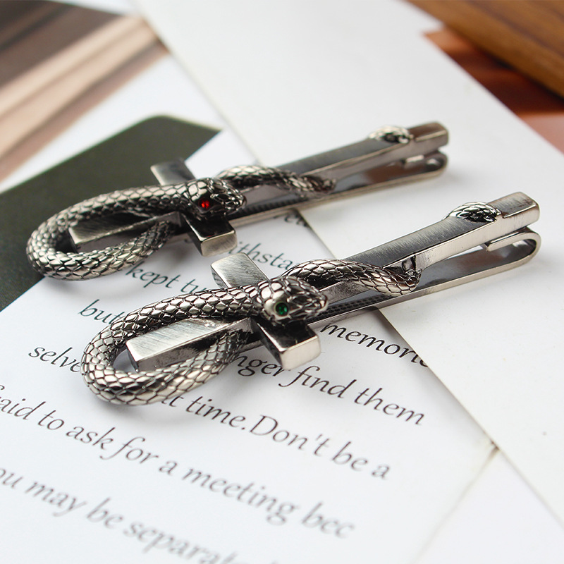 Cross-Border Snake Pattern Cross Tie Clip Metal High-End Business Suit Men's High-End Tie Clip Custom Style