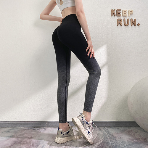 Fitness pants for women in summer, high-waisted, tight-fitting, slimming sports pants, fashionable gradient running training yoga pants for outer wear