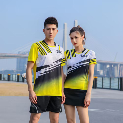 Rapid Wholesale Cross-border Short-sleeve T-shirts Ping Pong Sports Volleyball Clothing Printed Quick-dry Badminton Clothing Set for Men and Women