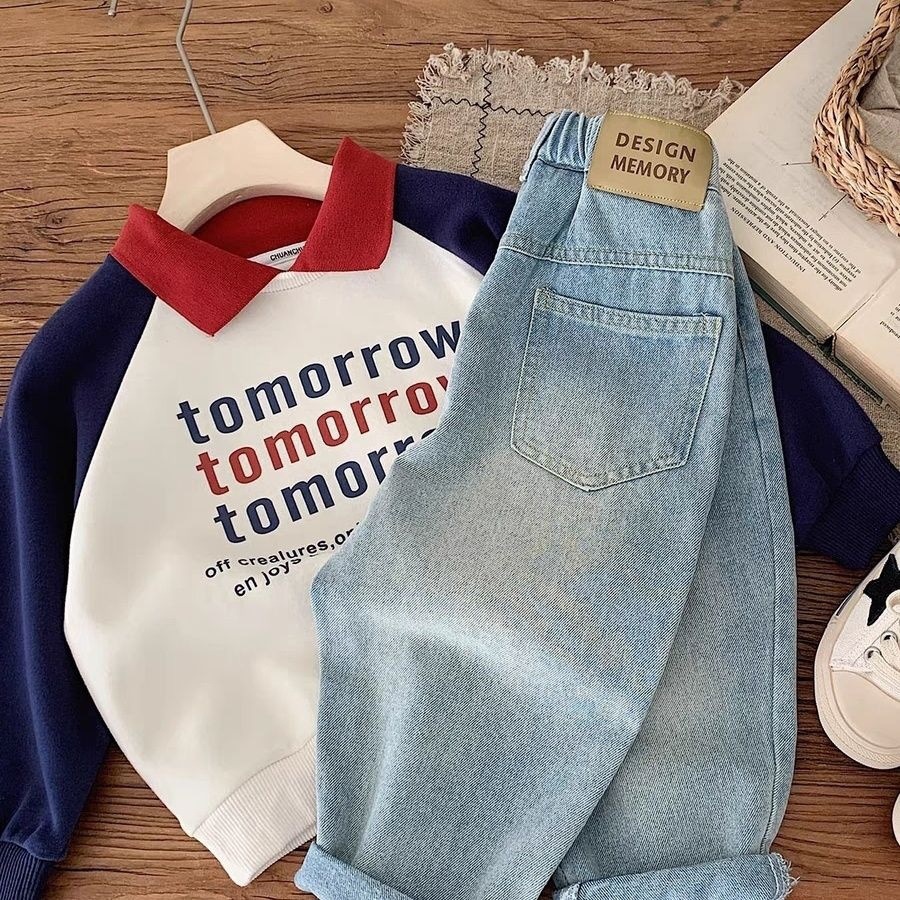Primavera nueva tendencia de pantalones infantiles, pantalones vaqueros de color ligero coreanos, pantalones casuales de etiqueta simple para niños image 4