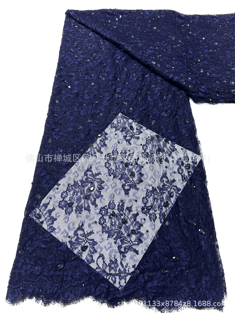 Champaña oro pesado clavos tela de encaje goteo taladro de mano encaje cosido tela de vestido de boda alta