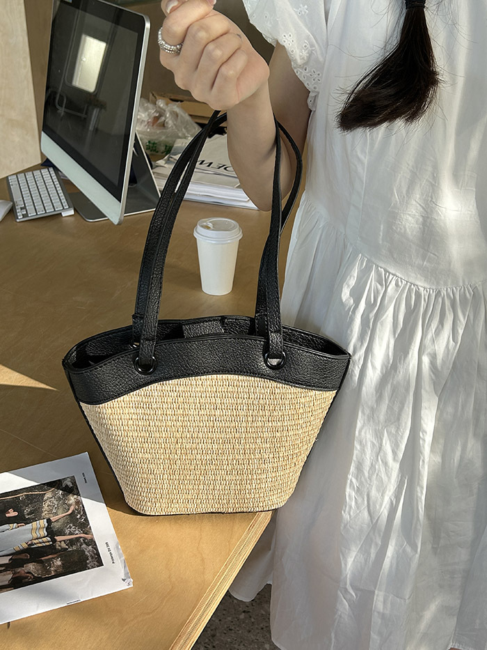 Cross-Border Straw Woven Bag For Women - Vacation Beach Casual Versatile French Retro Market Basket Shoulder Bag Fashion Woven Handbag - Thumbnail 8