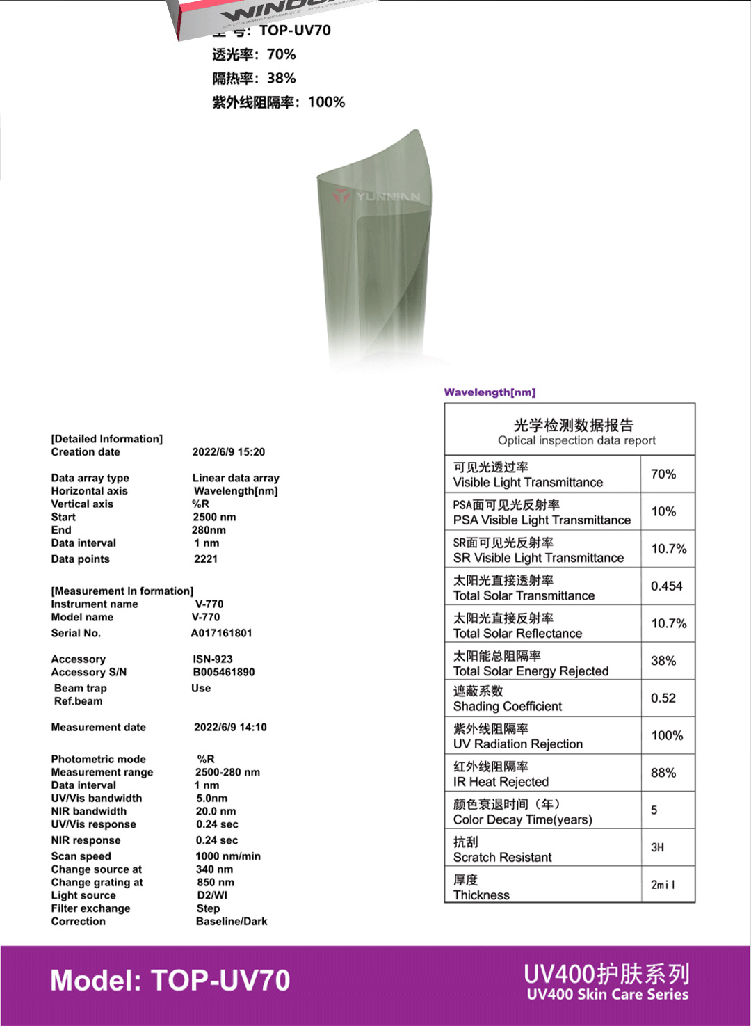 Car Solar Film with High Sun Protection and Heat Insulation, Front Windshield Film Uv400 Series, Factory Wholesale, Cross-Border Direct Sales