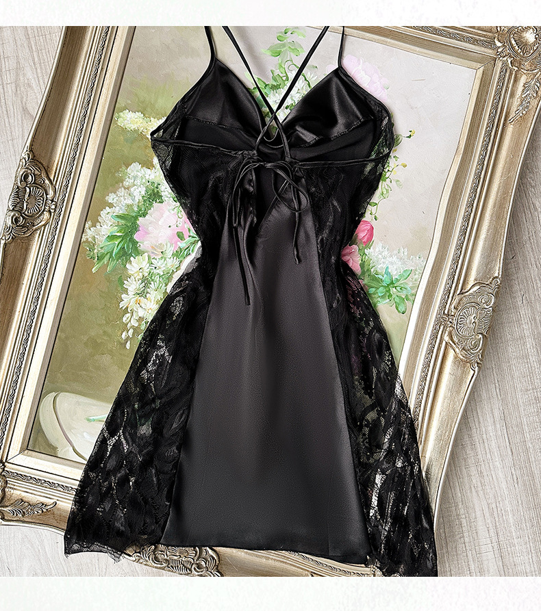 Camisón sexy de encaje para mujer, sin espalda, calado, ajustado, ropa de dormir de verano, ropa interior de alta gama y a la moda para estar en casa._voghion.com