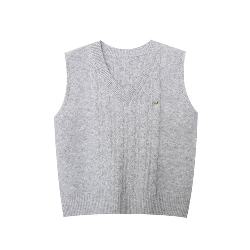3th Morning Layering Rule V-neck Small Logo Cable Knit Vest Top Versatile ZY