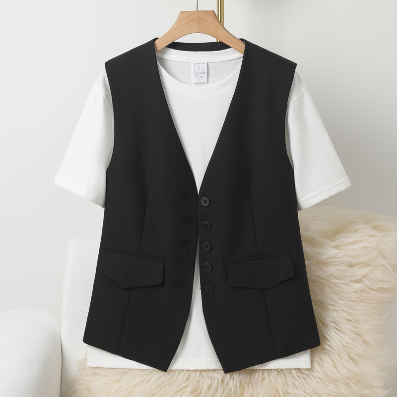 Women's black suit vest, outerwear, 2024 new style, spring and autumn outerwear, suit vest.