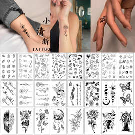 小清新纹身贴纸 英文 字母花朵蝴蝶素描线条 防水纹身贴纸 tattoo