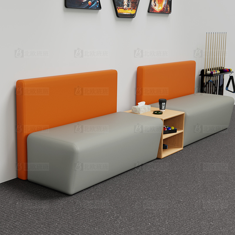 Billiard Room Sofa Rest Area Reception Leisure Narrow Stool Barber Shop Waiting Small Long Sofa Chair Commercial Use
