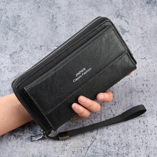 Men's Business Handbag Large Capacity Zipper Multi-Card Slot Wallet High-End Casual Trendy Handbag Men's Grab Bag