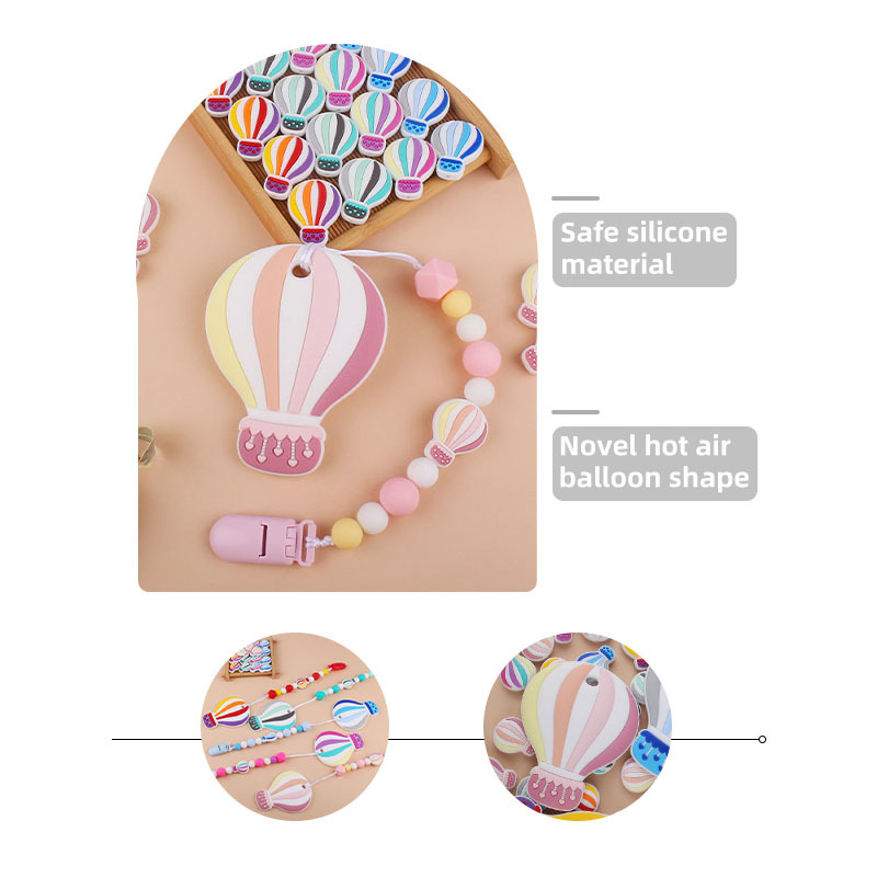 Bebé color de dibujos animados globo de aire caliente de silicona teether palo pezón anti-caída de la cadena de juguete teether traje