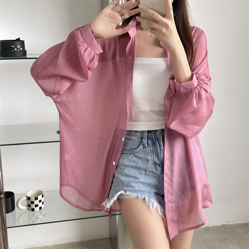 112g Weight Long Sleeve Sleeve Length Single Breasted Placket Type Shirtsleeve Sleeve Type Polyester, Chiffon Fabric Type Regular Top Length Cardigan Tops Type Holiday Occasion Shirt Collar Neckline Loose Fit Type Solid Color Pattern Summer, Spring Season Women's Gender Casual Style Wholesale Women's Casual Solid Color Long Sleeve Blouses 47