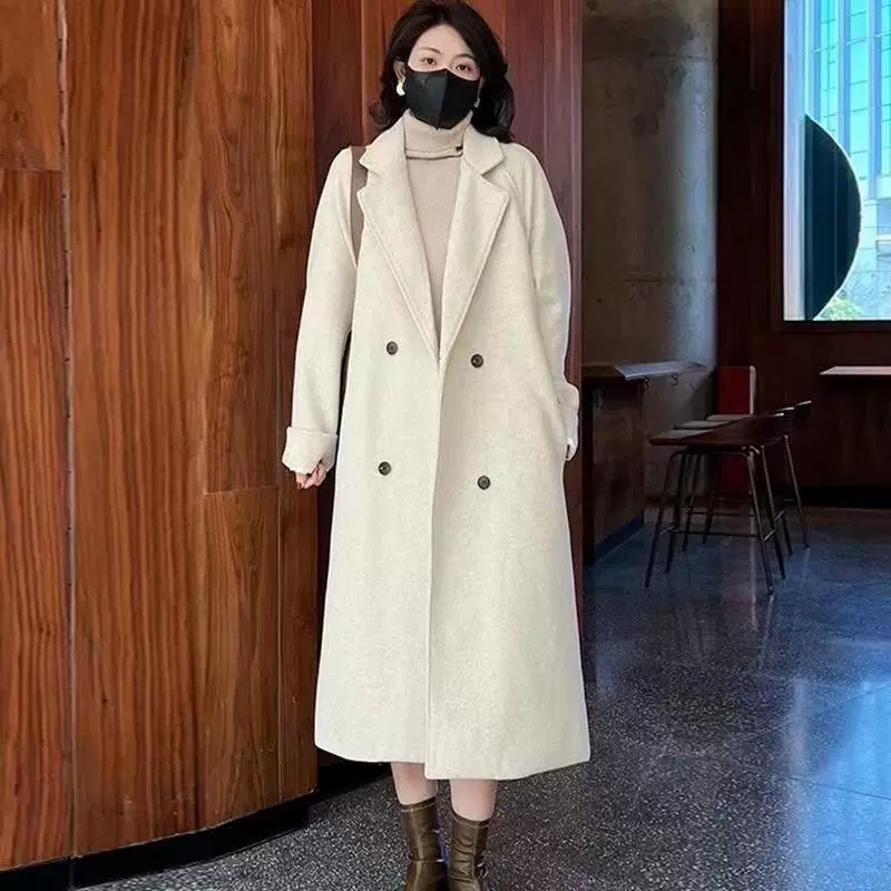 Пальто средней длины из шерсти с quilтованной бархатной подкладкой, oversize плюс-размеры (M–3XL)