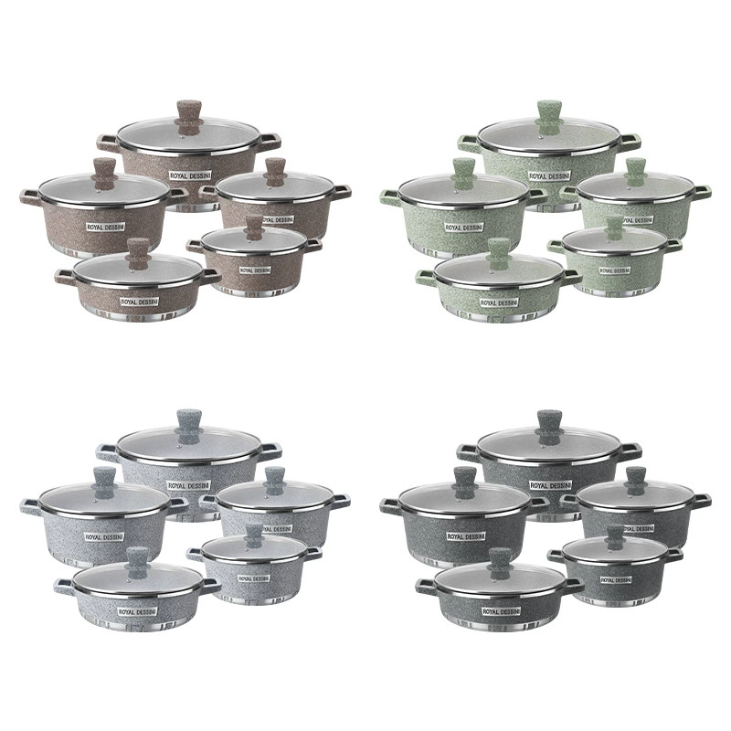 Die‑cast cookware set (Lanya), non‑stick aluminum, 10‑piece or 6‑piece soup pot combo