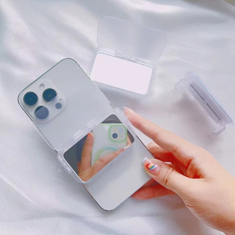 新型シンプルマット仕上げフリップミラー付き背面クリップストレートエッジスマホクリップ素材汎用伸縮式スマホ背面クリップ卸売|undefined