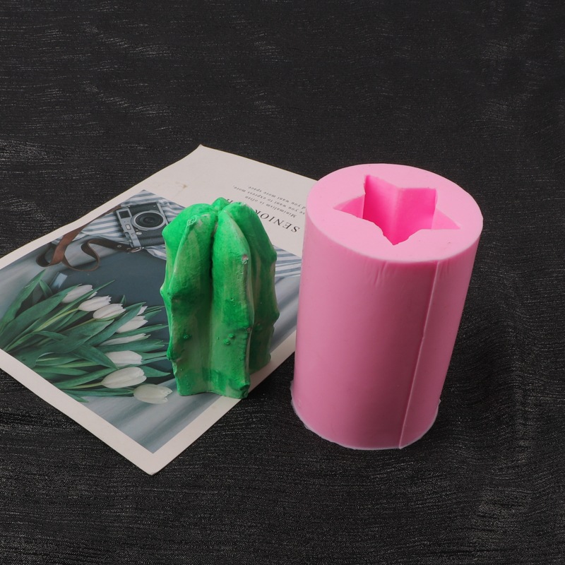 Simulación 3D molde de silicona cactus aromaterapia molde de yeso para hornear cactus columna DIY molde de la torta de la vela