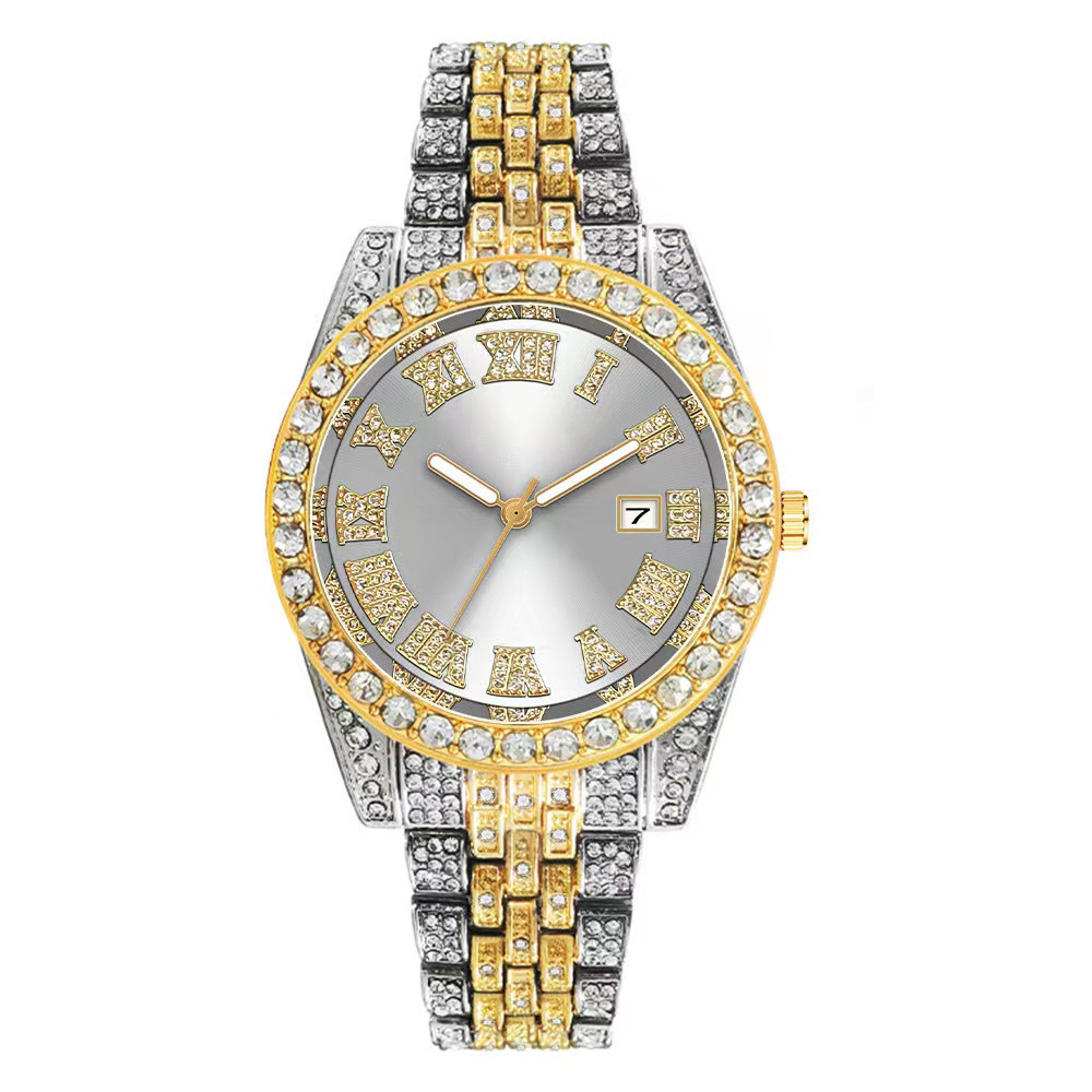 Orologio al quarzo da uomo con diamanti e numeri romani_voghion.com