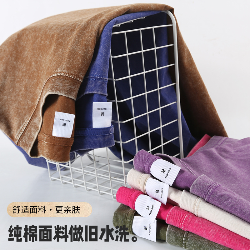 Pesado 240G algodón de manga corta cuello redondo suelto y desgastado algodón lavado de manga corta camiseta hombres y mujeres diseño retro americano