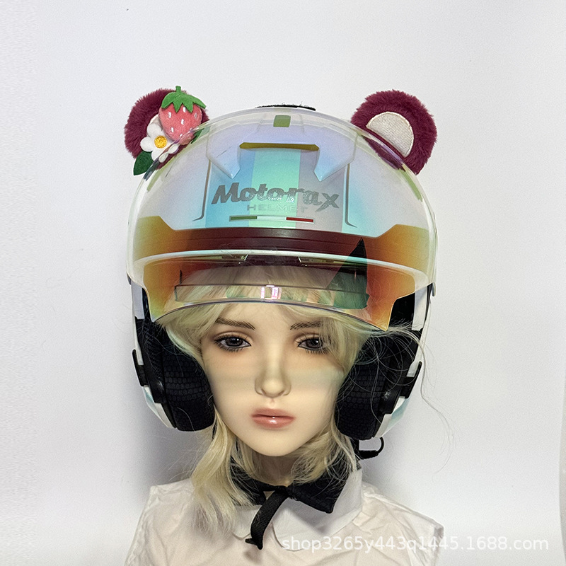 Helmet Decoration Cat Ears Electric Car Motorcycle Accessories Strawberry Bear Plush Ski Helmet Animal Ears Universal Removable