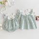 Baby's Plaid Bag Fart Clothes 2025 New Summer Baby Girl Super Cute Embroidered Rabbit Hare Flying Sleeve Lightweight Climbing Wear
