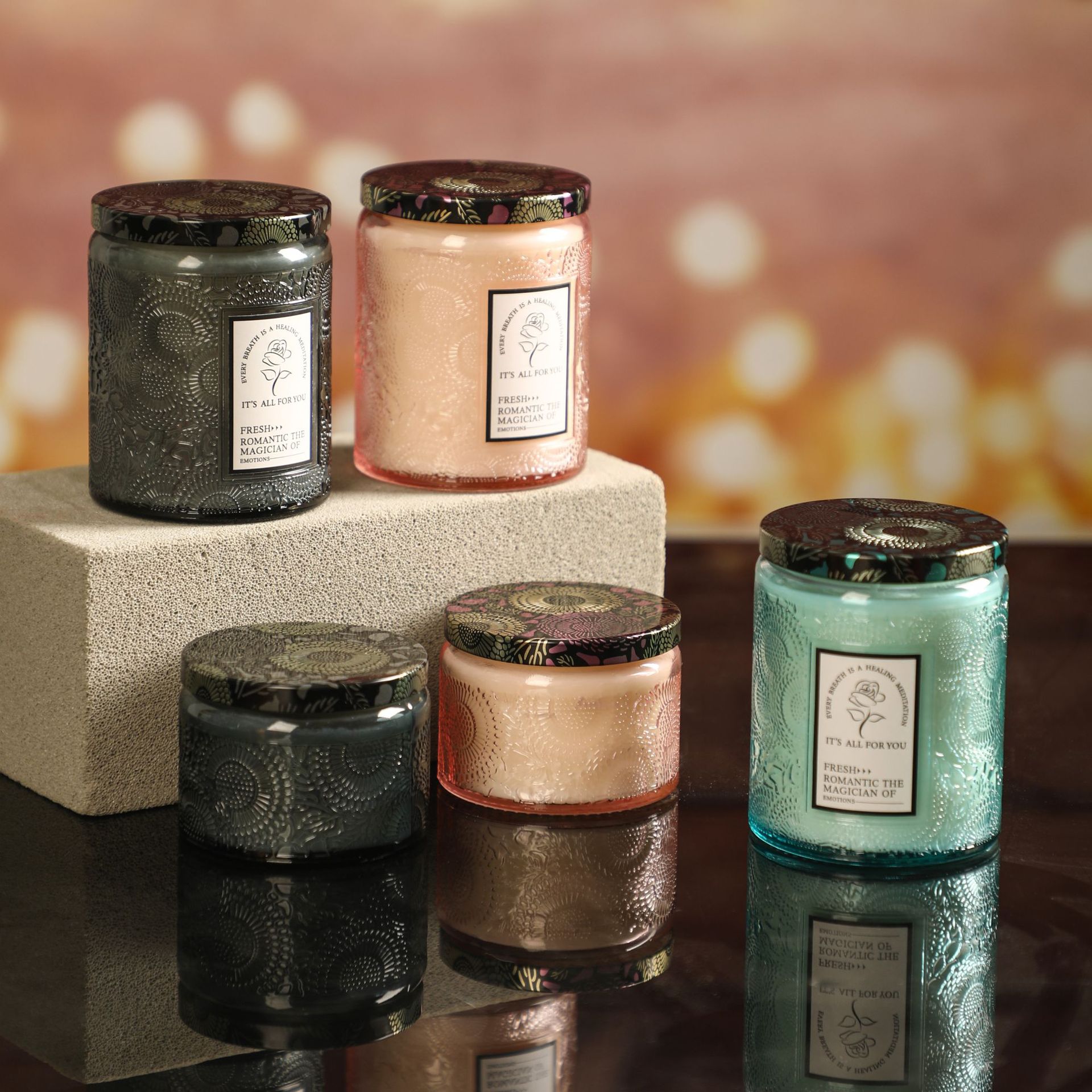 Embossed Glass Cup Scented Smokeless Creative Fragrance Candle Home Hotel Decoration_voghion.com