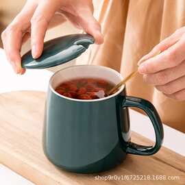 马克杯带盖勺套装咖啡办公家用陶瓷大肚容量男款喝水杯子女生定