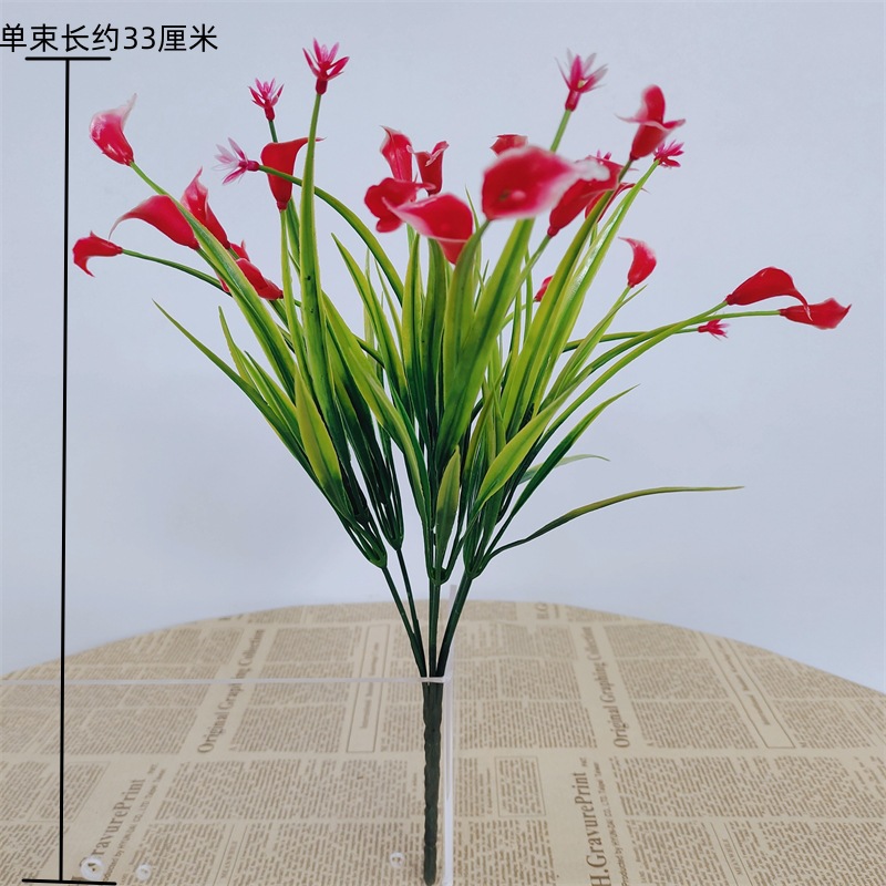 Flores de plástico falsas de una sola flor yucari hierba de agua decoración cercas de flores llenas de estrellas pequeñas flores de flores de simulación de flores verdes rosas