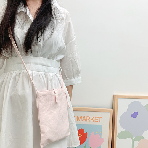 Simple solid color niche crossbody canvas small bag portable mobile phone bag women's crossbody small square bag for mobile phone