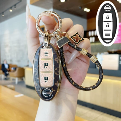 Control Case Trendy Decorative Car — Car key bag - smart-three-button-and-three-horizontal-key-cover-light-luxury-leather-rope