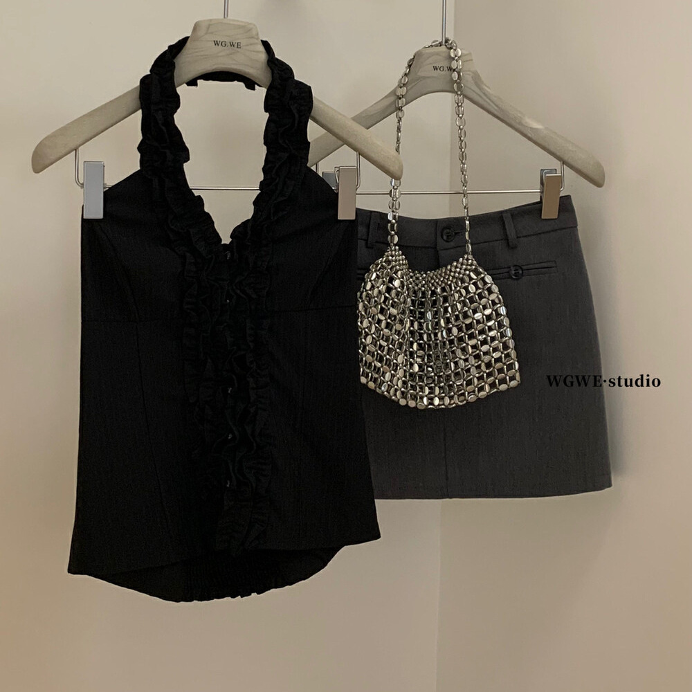 WGWE francés dulce y puro con orejas de madera, cuello halter sin mangas, delgado y delgado, camisola de todo fósforo, top de primavera y verano para mujer image 4
