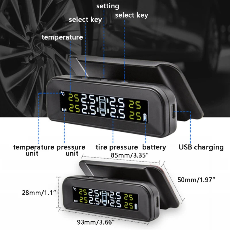 External Q 10% off Stacked Hidden Car Solar Wireless Tire Pressure Monitoring System with Human Voice and High Precision for Cars