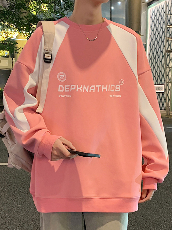 拼接撞色圆领卫衣男秋冬款宽松大码男装返校穿搭长袖青少年上衣秋|undefined