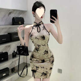 新中式改良旗袍小个子显高辣妹性感无袖修身包臀气质连衣裙