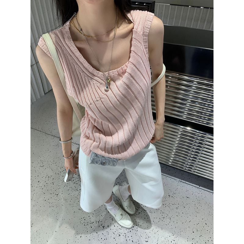 Ouyang 不規則なツイストプリーツノースリーブベスト女性の夏の新しいデザインニッチトップ|undefined