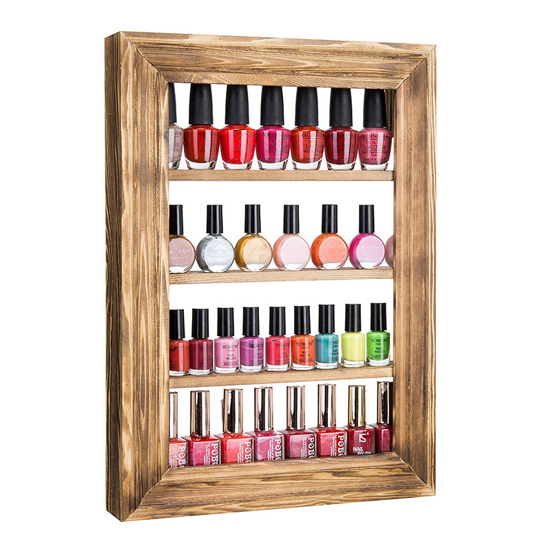 Modern simple wooden essential oil storage rack solid wood storage display rack wall-mounted nail polish storage rack
