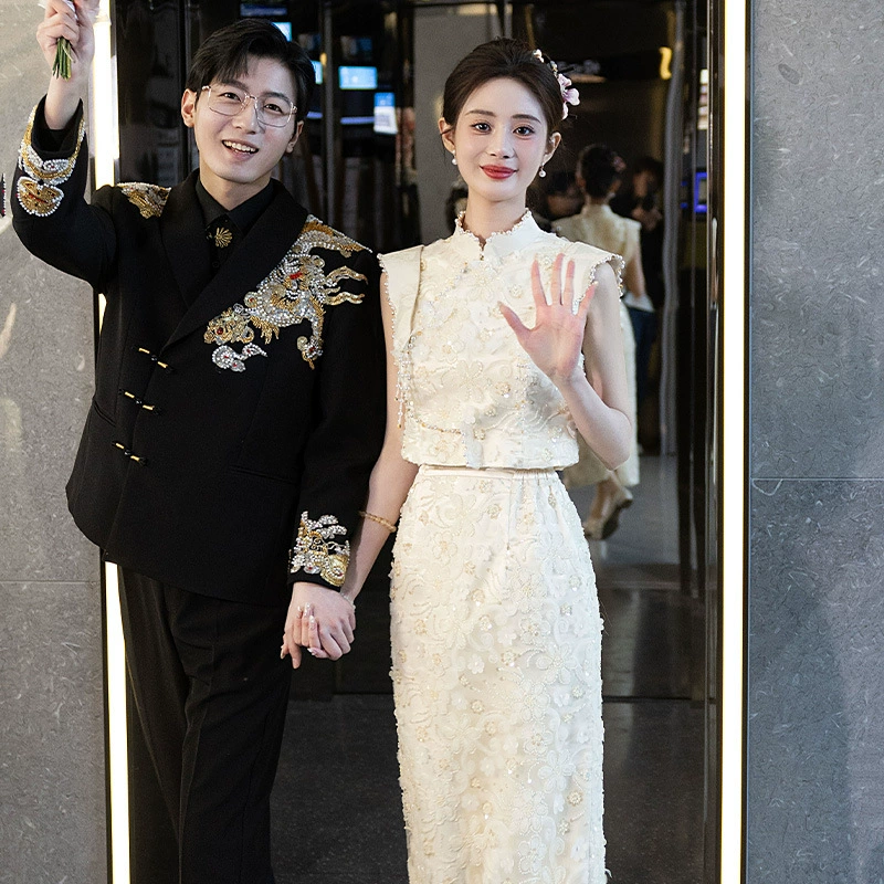 Оригинальное свадебное платье-ципао 2026 года, новая модель, облегающее и элегантное, в новом китайском стиле, высококачественное платье для торжественных мероприятий.