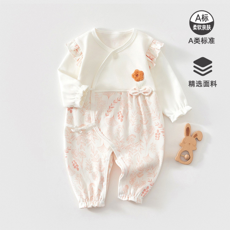新生兒衣服四季季舒絨棉無骨蝴蝶衣 女寶連體衣碎花公主服滿月服