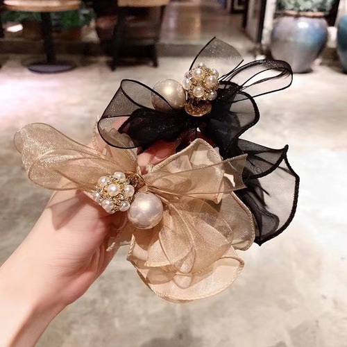 Korean online celebrity new style hair flower bow high-end hair tie for women temperament organdy large intestine hair tie to tie hair elastic