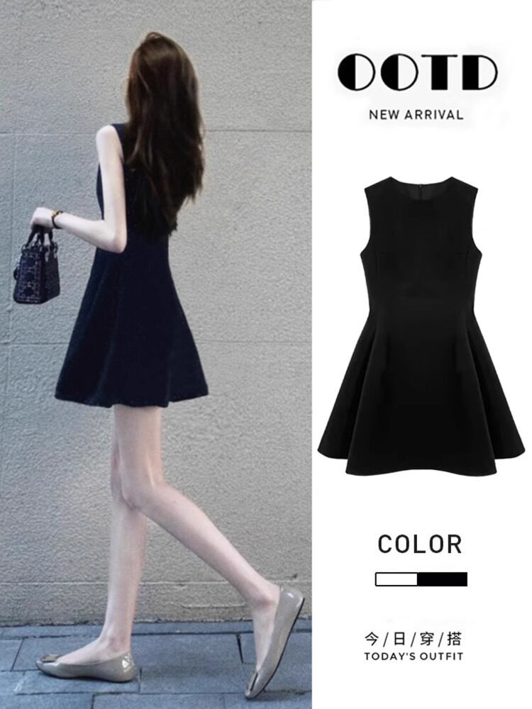 Black summer dress with sleeves sleevless