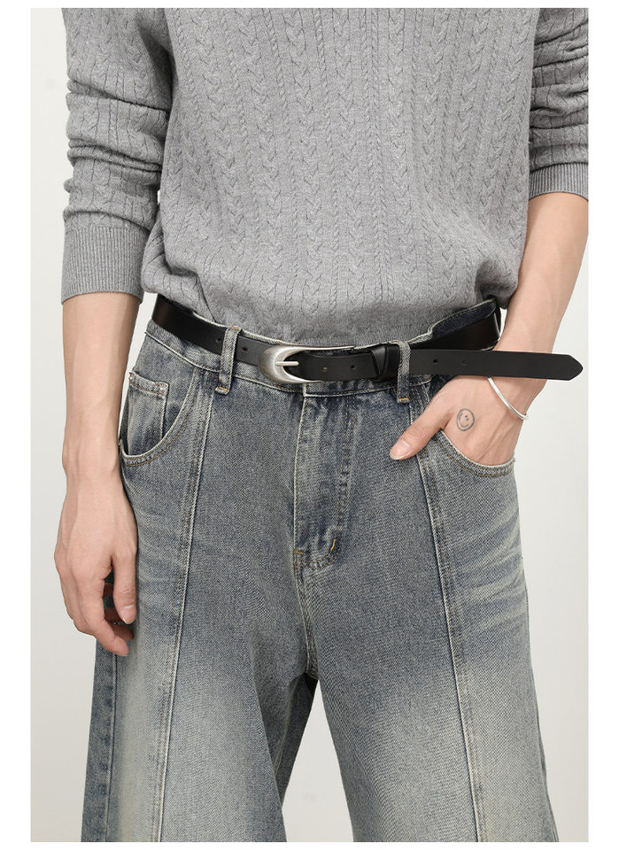 Quần jean nam ống rộng lưng giữa, dáng suông thẳng, denim mềm phong cách retro — màu xanh chi tiết 15